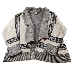 Chico's Women's Cardigan Sweater Size 1 M Black White‎ Pattern Open Front